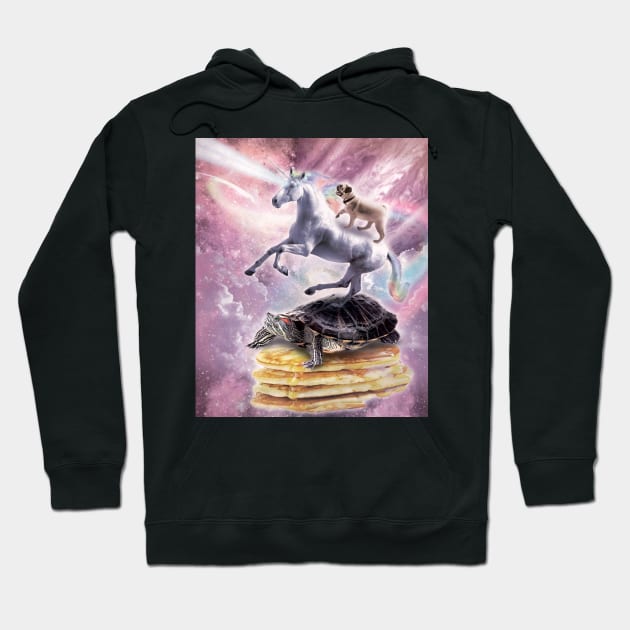 Flying Laser Unicorn Pug On Turtle On Pancakes Hoodie by Random Galaxy